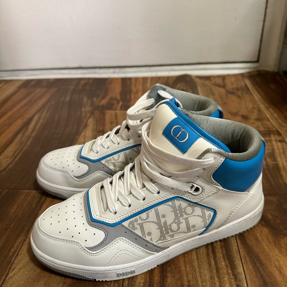 Dior White and Blue High-Top Sneakers
